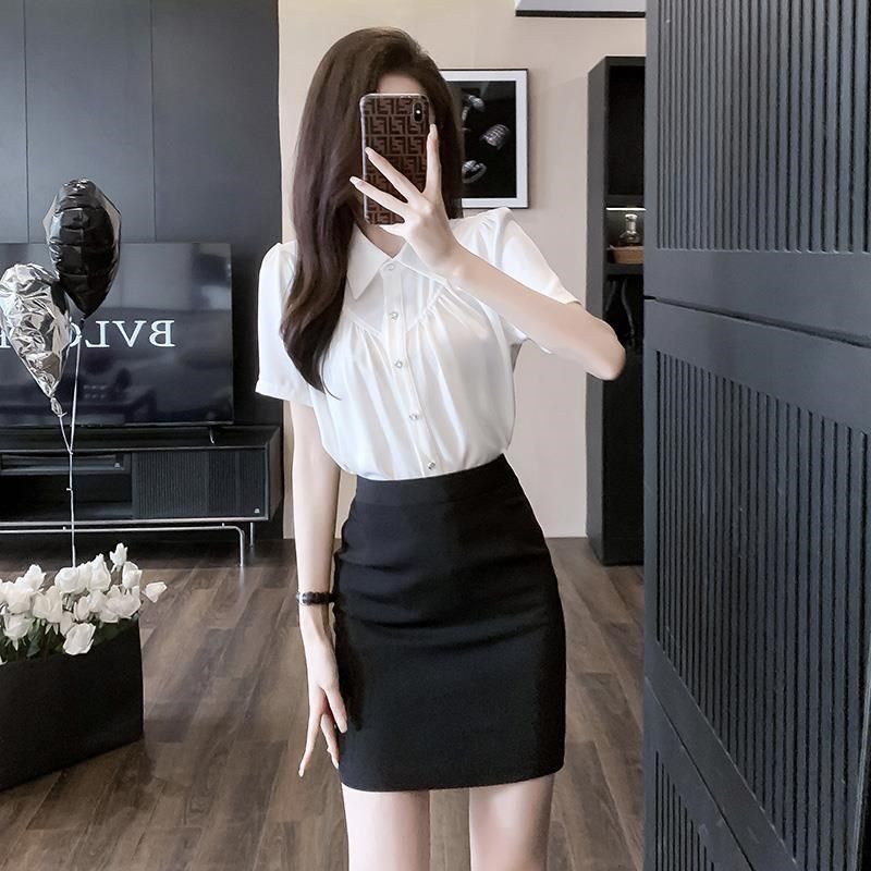 医美前台工作装j收银职业套装售楼部工装女衬衣包裙两件套工作服
