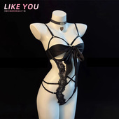 Like You性感蕾丝透视绑带连体衣女纯欲风辣妹吊带内衣套装 qqny女