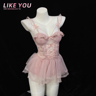 Like qqny内衣诱惑睡衣女 You小胸性感睡衣纯欲风蕾丝吊带睡裙套装