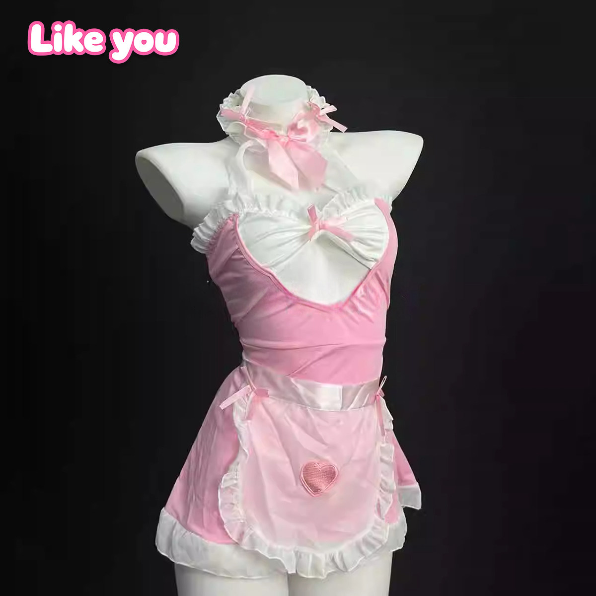 Like You粉色女仆性感睡衣趣味内衣纯欲睡衣上开档qqny女仆服制服