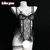 Like You性感睡衣女款 qqny纯欲风网纱吊带睡裙带钢圈大胸聚拢内衣