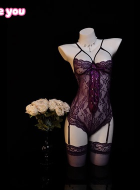 Like You性感紫色蕾丝连体衣qqny女纯欲绑带收腰辣妹套装法式新款