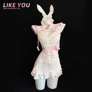 LikeYou小胸性感女仆可爱兔女郎cos制服小胸免脱连体衣围裙装 qqny