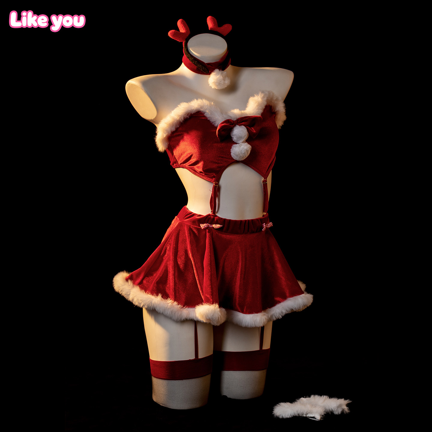 Like You小胸圣诞内衣纯欲衣红色制服睡衣套装qqny女诱惑性感睡衣