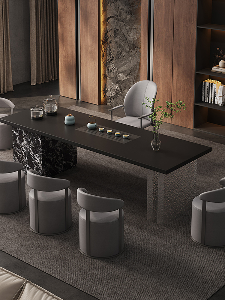 现代轻奢岩板茶桌椅组合家用客厅阳台高级感茶台泡茶桌烧水壶一体