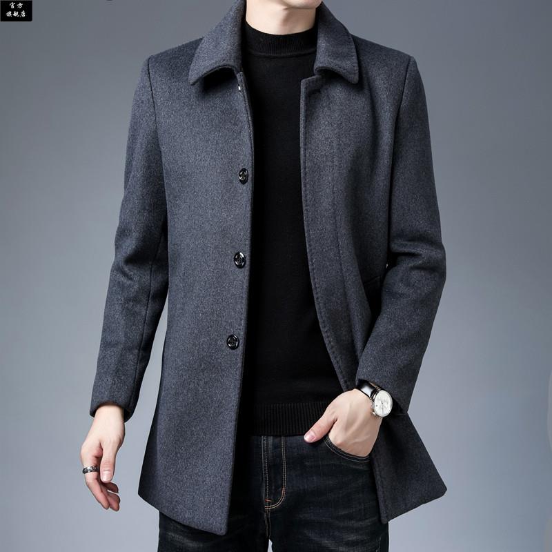 保罗官方毛呢大衣男士中长款含羊毛西装秋冬季新款加厚西服中年双