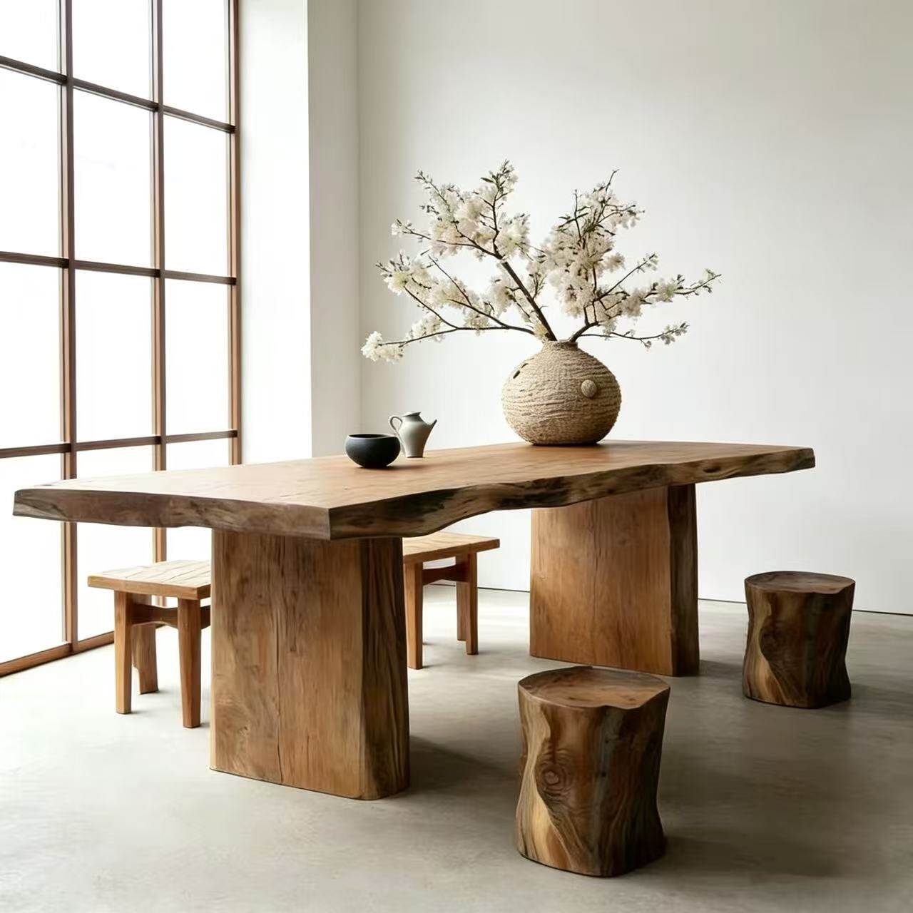 原木风茶桌茶台实木办公室泡茶桌会客桌整板会议桌长桌洽谈桌新款