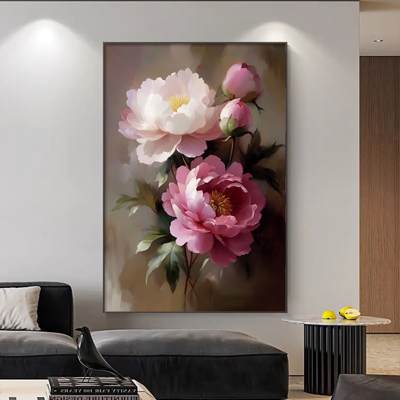 2025新款客厅装饰画现代简约牡丹花卉沙发背景墙挂画玄关走廊壁画