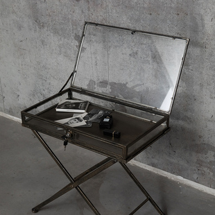 Loft工业风饰品收纳柜复古创意铁艺玻璃陈列展示柜带锁储物柜摆件