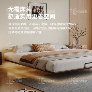 无床头纯实木悬浮储物床榉木排骨架现代简约小户型液压箱体收纳床