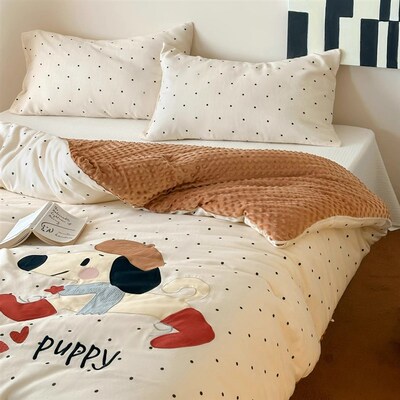 ouse全棉双层纱豆豆被儿童被子冬被加厚保R暖秋冬季棉被新款