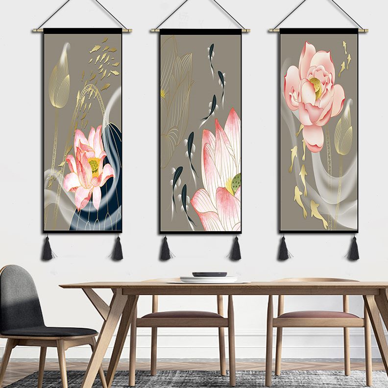 新中式挂毯走廊书房挂画布艺荷花过道玄关装饰画卧室客厅壁画水墨图片