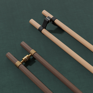 极简玻璃门拉手胡桃木对装商店铺推拉有框实木门把手原木金色扶手