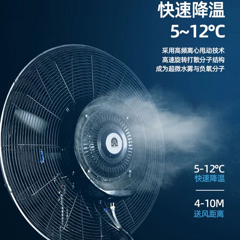 工业喷雾风扇大功率强力户外水冷雾化加湿除尘商用工业水雾落地扇