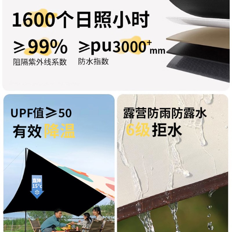 黑胶天幕帐篷户外野营露营装备防晒小众网红印花定制便携式遮阳棚