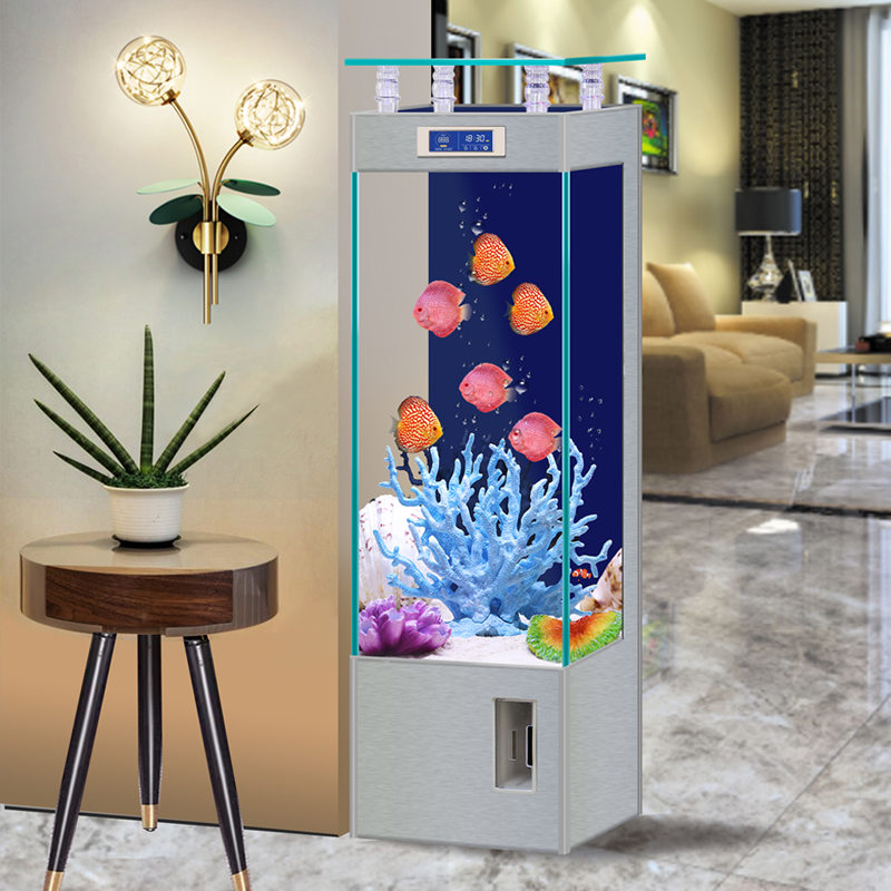 创海家用客厅落地新款鱼缸立式背滤水族箱超白玻璃免换水金鱼缸