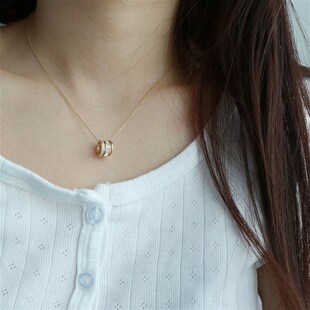因缺斯汀环环相连贝壳锆石镶嵌锁骨链经典圆圈小蛮腰项链气质百搭