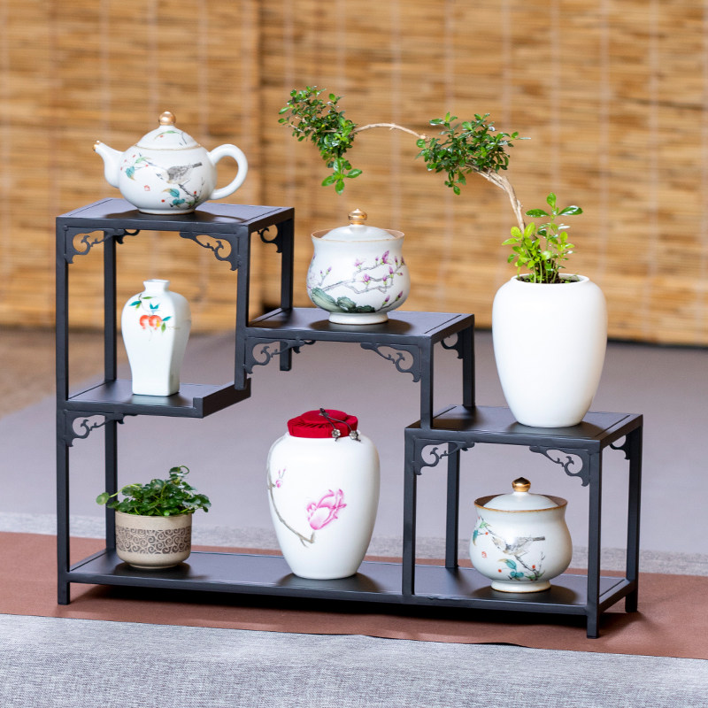 博古架小型桌面多宝阁置物架现代简约铁艺茶壶茶杯茶架展示收纳架