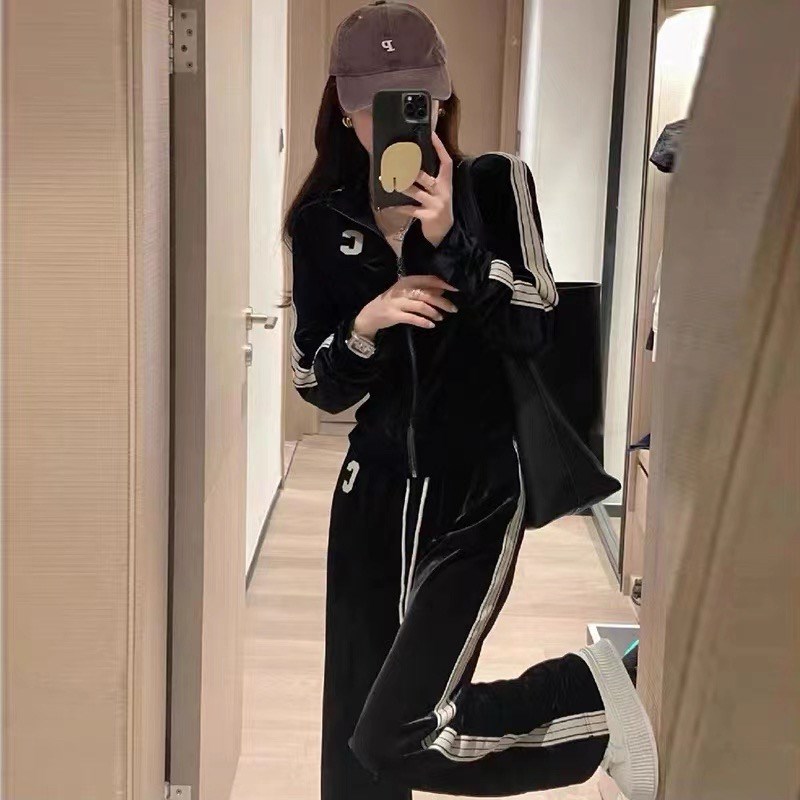 丝绒运动套装女2024年新款时尚洋气秋冬韩国休闲显瘦阔腿裤两件套