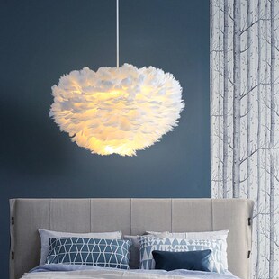 北欧现代简约个性创意网红少女新款温馨浪漫餐厅T主卧室灯羽毛吊