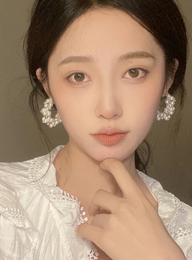 法式温柔精致水晶编织珍珠耳圈女夏气质小众设计感高级感耳环耳饰