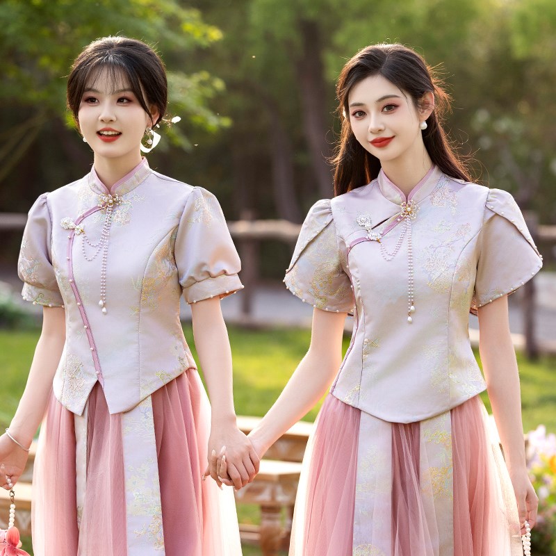 中式伴娘服2025新款夏季姐妹裙婚礼服女小个子绝美显瘦旗袍伴娘团