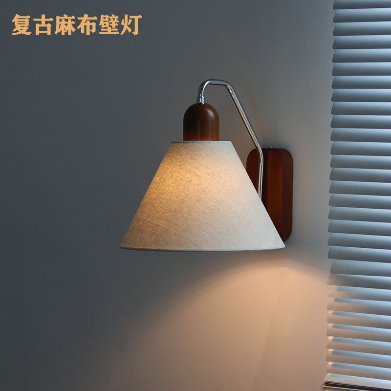 中古复古麻布壁灯卧m室床头书房玄关阳台灯氛围装饰灯实木日式过