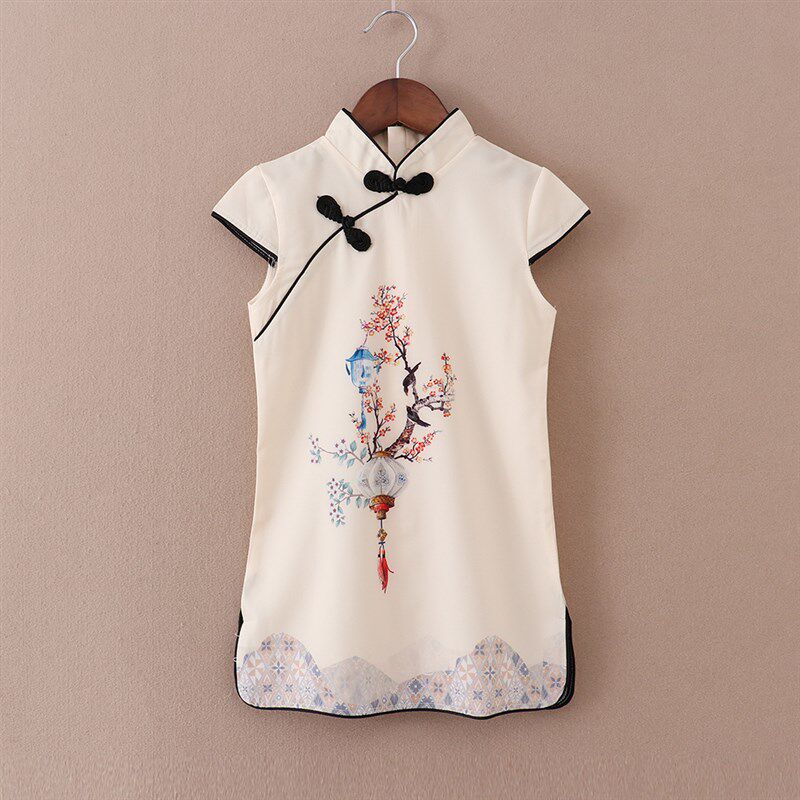 女童旗袍夏季礼服裙小孩童装唐装绸缎民族风连衣裙儿童旗袍女夏