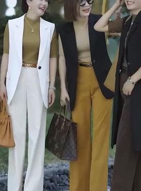 气质显瘦西服马甲女2023年春秋新款欧版侧开叉马夹外穿背心套装