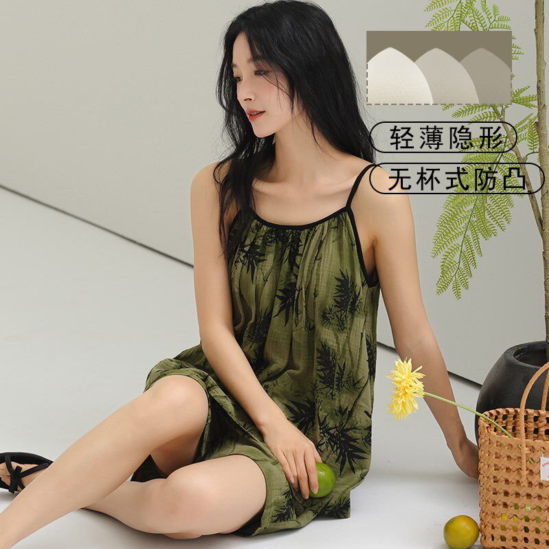 带胸垫睡衣女士纯棉夏季背心短裤2025年新款甜美时尚加大码家居服