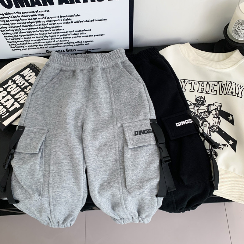 男童卫裤春季韩版休闲中小童帅气束脚工装2025新款儿童纯棉裤子潮