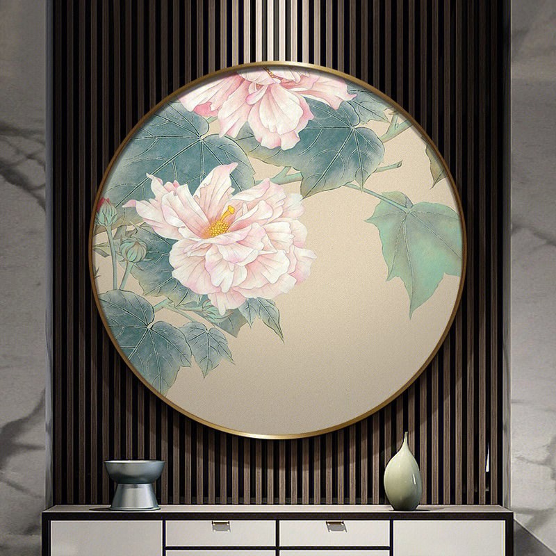 新中式纯手绘牡丹花油画客厅花卉装饰画花开富贵玄关国画风挂画