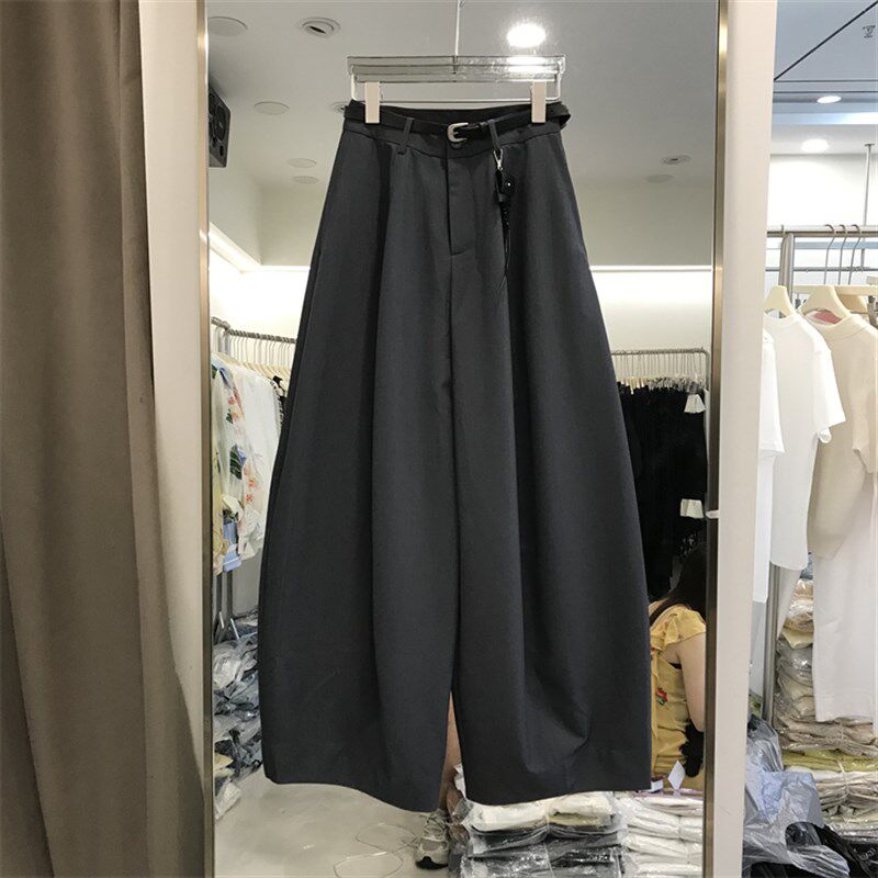灰色弯刀西装裤女薄款2025夏季高级感垂感宽松直筒拖地阔腿裤2056