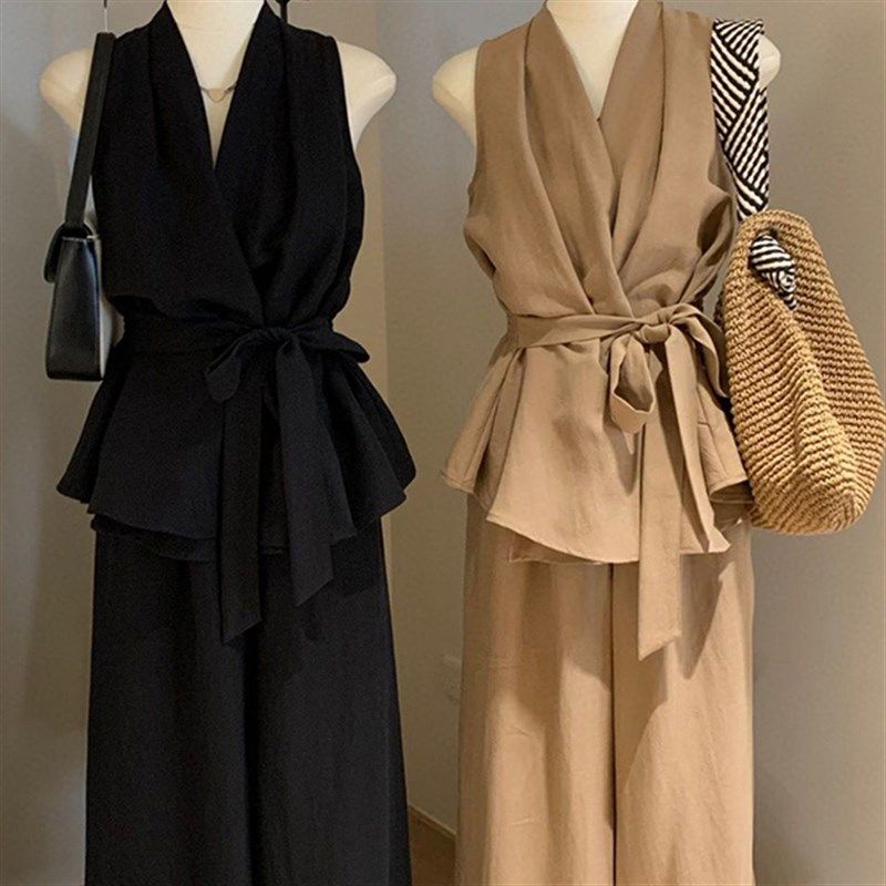 法式轻熟风无袖上衣高腰休闲阔腿长裤高级感时尚气质夏季两件套装,女装/女士精品,时尚套装,淘宝优惠券,粉丝福利购,淘宝优惠卷