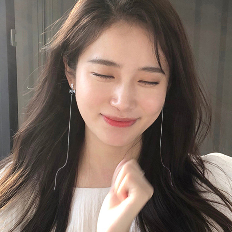 TLZ镶钻超长耳线气质长款耳链 简约美颈个性韩国流苏耳饰超仙个性