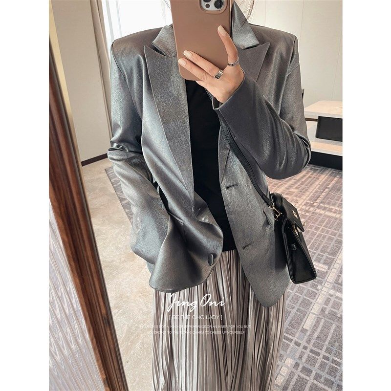 银色西装外套女上衣2025春季新款西服宽松法式气质高级感小个子潮