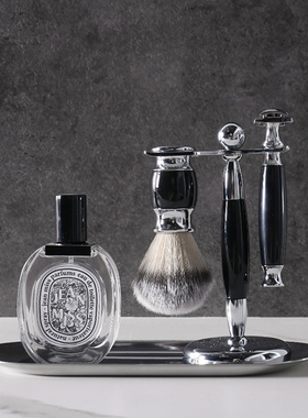 北欧样板房卫浴洗手台配饰男士刮胡刀剃胡刀银色小托盘装饰摆饰