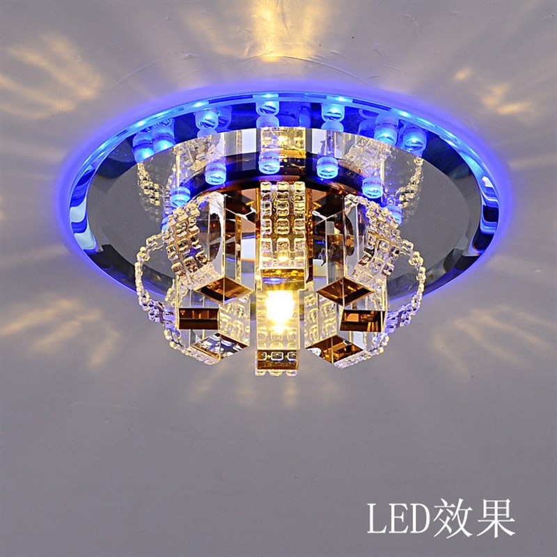 水晶过道走廊灯i奢华水晶圆形吊顶孔灯嵌入式led玄关灯入户灯