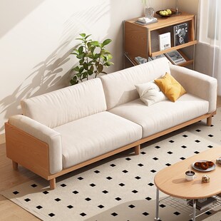 日式 简约白色小户型猫爪布奶油风沙发家具 实木布艺沙发2023年新款