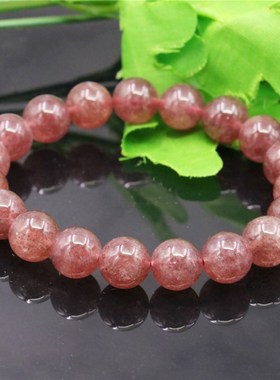 10mm天然草莓晶手链手排 圆珠桃花运饰品手串 单圈女款旺姻缘礼物