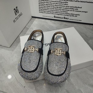 夏季新款女鞋f时尚满钻豆豆底包头链子懒人拖鞋女凉鞋拖半拖大码4