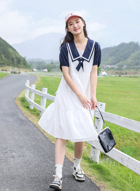 女大童连衣裙夏季2024新款洋气时髦15岁初中学生夏装薄款白色裙子