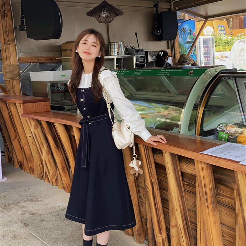 小小家 王炸竹节棉背带连衣裙小个子小码垂感不易皱绑带收腰裙子
