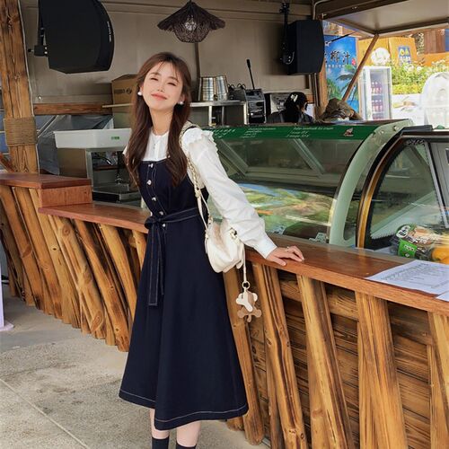 小小家 王炸竹节棉背带连衣裙小个子小码垂感不易皱绑带收腰裙子