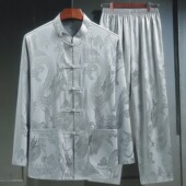 年轻人唐装 中国风爷爷装 男款 冰丝爸爸夏装 男式 时尚 中老年薄款 套装