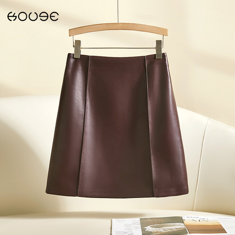 复古设计感PU皮裙短款女2024早秋新款高腰修身显瘦A字包臀半身裙