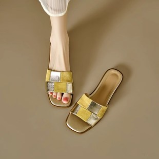 羊皮版绝美平底拖鞋女款外穿2025夏季新款配裙Q子软底不累脚凉拖