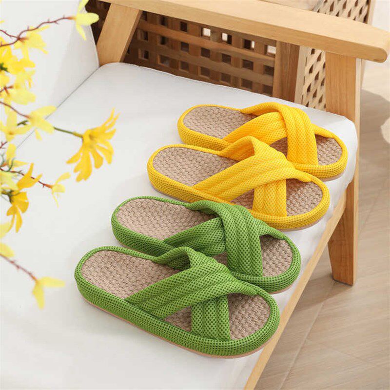 吸汗室内家用透气厚底夏季亚麻拖鞋日式防滑四季防臭家居男凉拖鞋