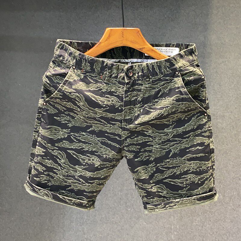 美式复古迷彩短裤男士夏季薄款宽松休闲五分裤高街潮牌弹力中裤