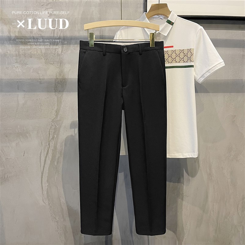 LUUD 2023夏季黑色休闲九9分裤韩版修身免烫小西裤男帅气百搭裤子